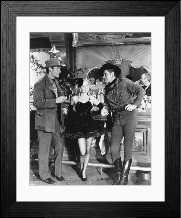 Framed Print : VIRGINIA CITY, from left, Randolph Scott, Miriam Hopkins, Errol Flynn, 1940