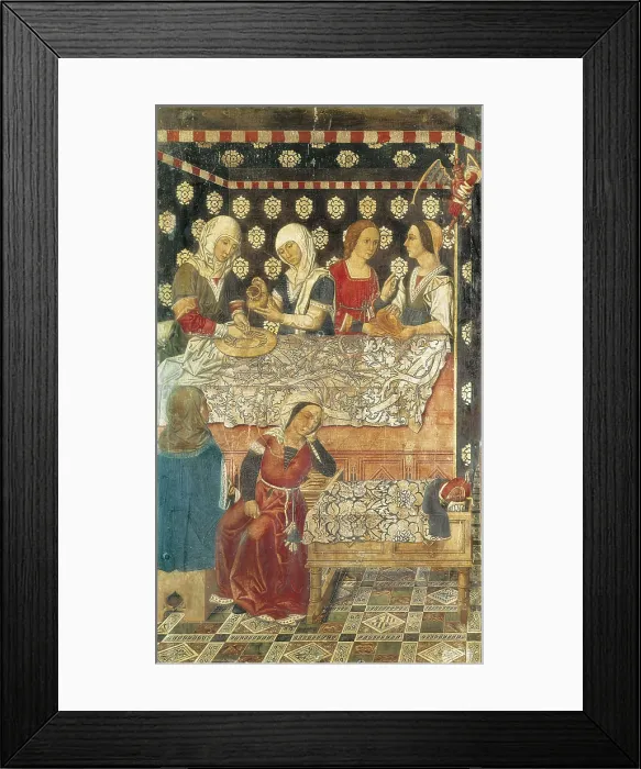 Framed Print : Altarpiece of Saint Stephen. ca. 1492 - ca. 1500. Detail of the Nativity of St. Stephen. Modernism. Tempera on wood. SPAIN. Barcelona. National Art Museum of Catalonia Framed Print : Altarpiece of Saint Stephen. ca. 1492 - ca. 1500. Detail of the Nativity of St. Stephen. Modernism. Tempera on wood. SPAIN. Barcelona. National Art Museum of Catalonia