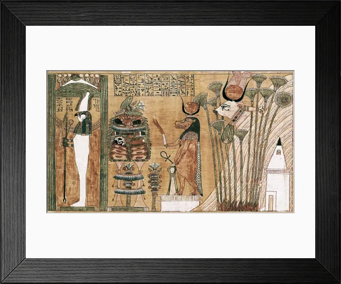 Framed Print : Book of the Dead or Papyrus of Any. ca. 1275 BC. 19th Dynasty. From left to right: God Sokaris; Goddess Hathor in hippopotamus-shaped; Hathor in cow-shaped; tomb of Ani Framed Print : Book of the Dead or Papyrus of Any. ca. 1275 BC. 19th Dynasty. From left to right: God Sokaris; Goddess Hathor in hippopotamus-shaped; Hathor in cow-shaped; tomb of Ani
