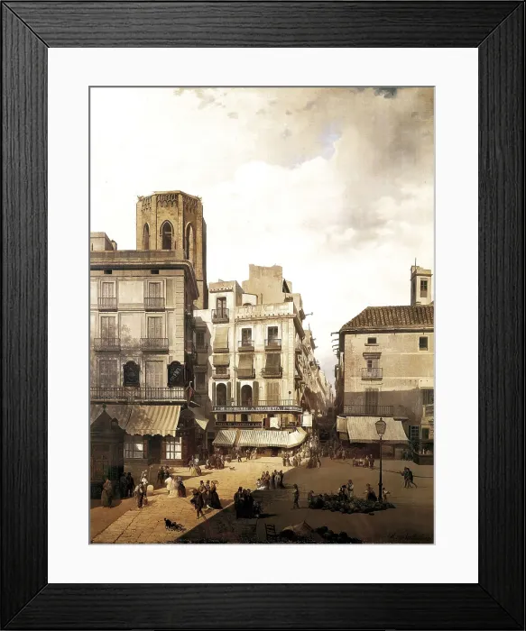 Framed Print : BATTISTUZZI, Achile (1st half 19 c.-1891). El Pla de lOs. 1873. Corner of the Rambla in Barcelona. Oil on canvas. SPAIN. Barcelona. National Art Museum of Catalonia