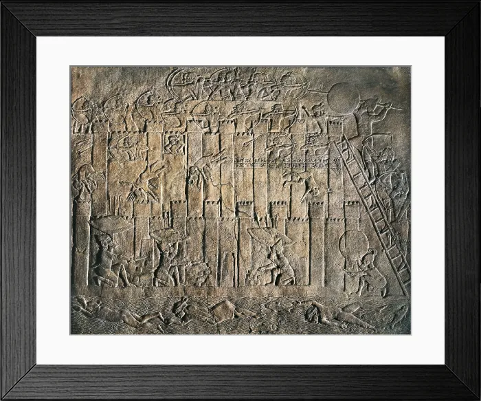 Framed Print : Panel depicting a city's siege. The Assyrians conquering Amann. Assyrian art. Relief on rock. UNITED KINGDOM. London. The British Museum. Proc: IRAQ. Kuyunjik. Nineveh