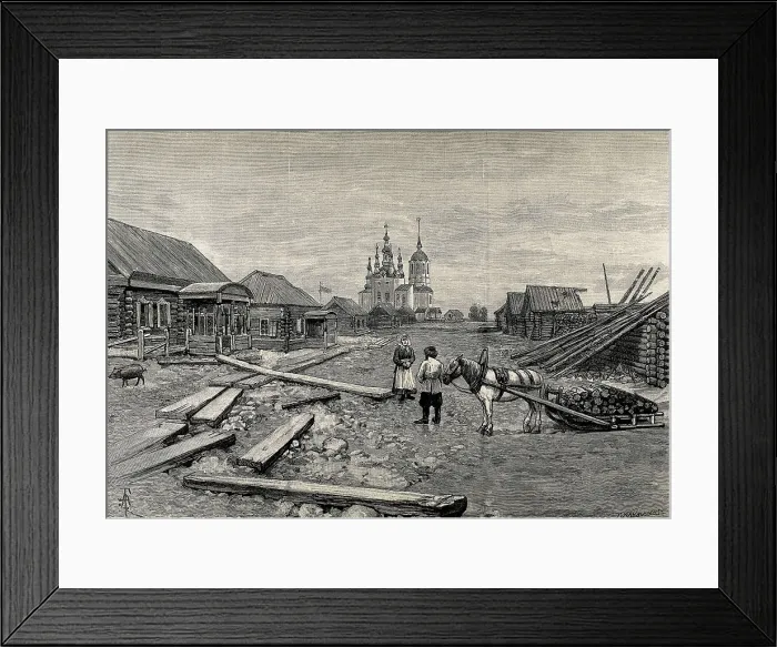 Framed Print : Russia (1891). Picking up wood for the winter in Wecheimbakskoi (Siberia). Engraving after a drawing by Julius M. Price. Etching. AISA / Everett Collection**US SALES ONLY**