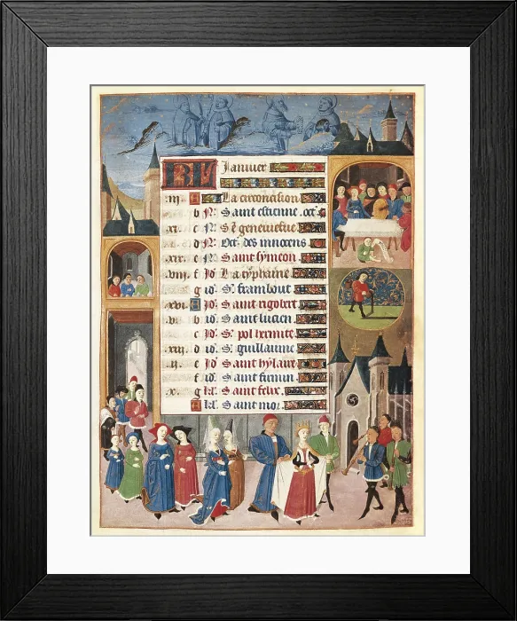 Framed Print : JEAN ROLIN, Maestro de(15th c.); ADELAIDA DE SABOYA, Maestro de(15th c.). The Hours of Adelaide of Savoy, Duchess of Burgundy. 1460-1465. January