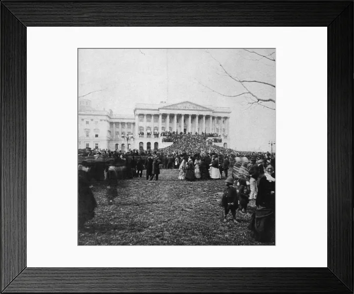 Framed Print : Crowd on the lawn of the Senate wing of the U.S. Capitol at Rutherford B. Hayes inauguration. March 5, 1877 (BSLOC_2016_14_132)