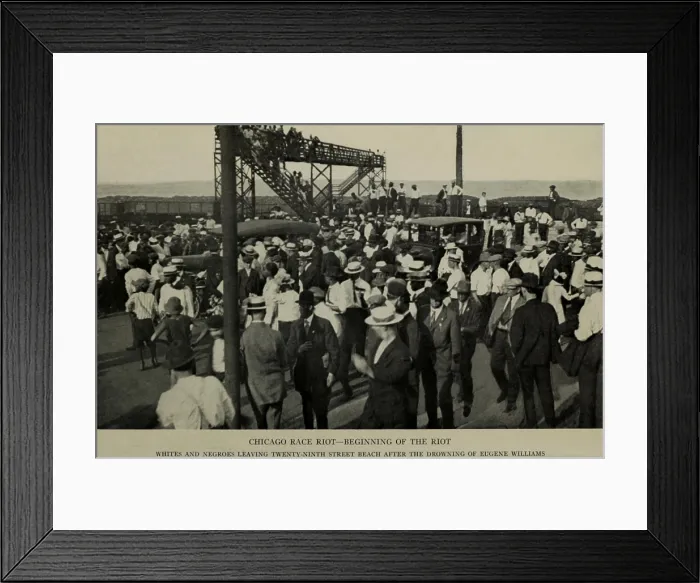 Framed Print : Scene at the beginning of the Chicago Race Riot at a Lake Michigan beach, July 27, 1919