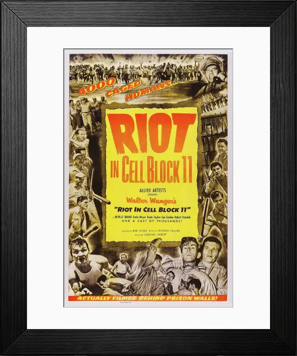 Framed Print : RIOT IN CELL BLOCK 11, US poster art, Neville Brand, (bottom right), 1954