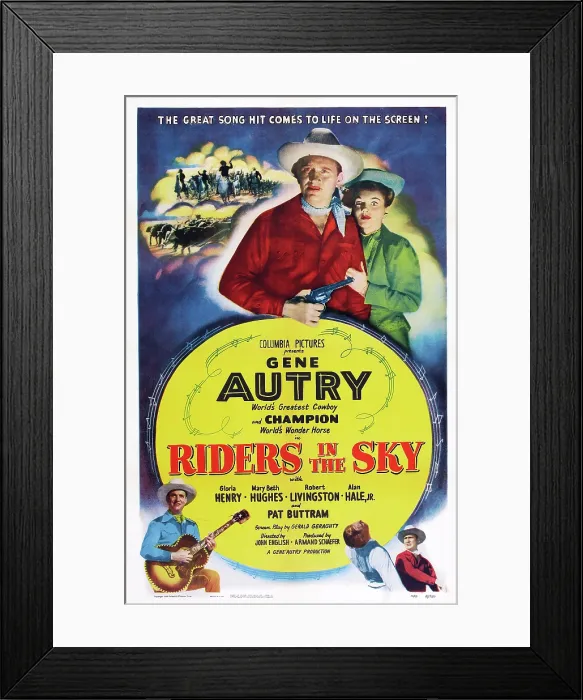 Framed Print : RIDERS IN THE SKY, US poster art, from left: Gene Autry, Gloria Henry, 1949