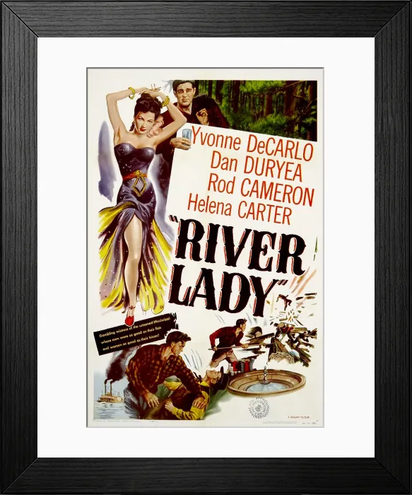 Framed Print : RIVER LADY, US poster, from top: Rod Cameron, Yvonne De Carlo, 1948
