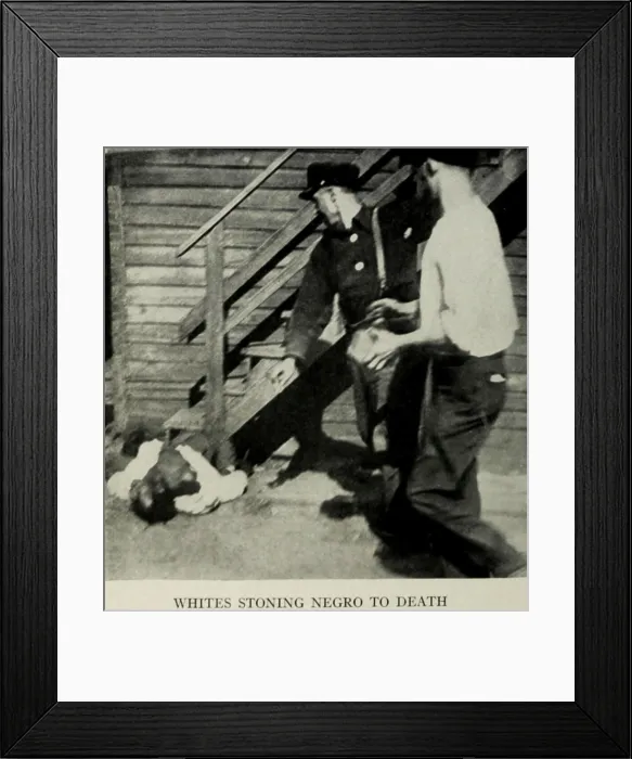 Framed Print : Two white men stoning an African American man to death during 1919 Chicago Race Riot. From July 27-August 3, 1919 when thirty-eight people were killed in the riot Framed Print : Two white men stoning an African American man to death during 1919 Chicago Race Riot. From July 27-August 3, 1919 when thirty-eight people were killed in the riot