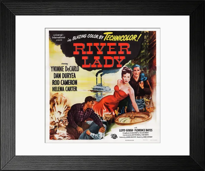 Framed Print : RIVER LADY, US poster, facing front from left: Yvonne De Carlo, Rod Cameron, 1948