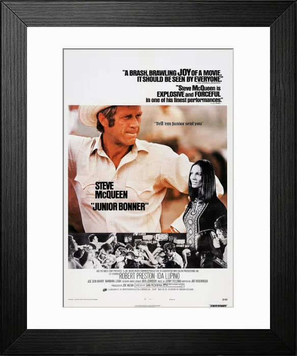Framed Print : JUNIOR BONNER, US poster art, from left: Steve McQueen, Barbara Leigh, 1972