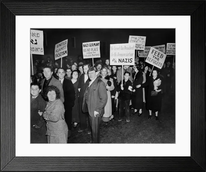 Framed Print : Anti-Nazi Germany parade in Los Angeles, 1938. Marchers carrying signs, some in Hebrew, urge U.S. boycott of German goods. (BSLOC_2013_9_215) Framed Print : Anti-Nazi Germany parade in Los Angeles, 1938. Marchers carrying signs, some in Hebrew, urge U.S. boycott of German goods. (BSLOC_2013_9_215)