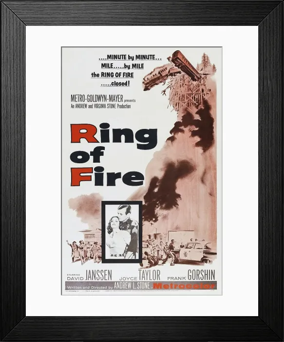 Framed Print : RING OF FIRE, l-r: Joyce Taylor, David Janssen on poster art, 1961