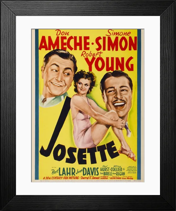 Framed Print : JOSETTE, from left: Robert Young, Simone Simon, Don Ameche on midget window card, 1938, TM and Copyright 20th Century Fox Film Corp Framed Print : JOSETTE, from left: Robert Young, Simone Simon, Don Ameche on midget window card, 1938, TM and Copyright 20th Century Fox Film Corp