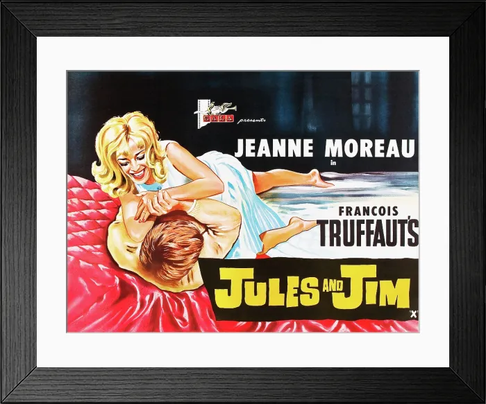 Framed Print : JULES AND JIM, (aka JULES ET JIM), l-r: Henri Serre, Jeanne Moreau on British poster art, 1962 Framed Print : JULES AND JIM, (aka JULES ET JIM), l-r: Henri Serre, Jeanne Moreau on British poster art, 1962