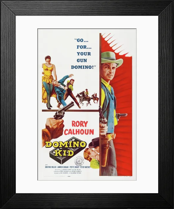 Framed Print : DOMINO KID, US poster, Rory Calhoun (right), bottom from left: Kristine Miller, Rory Calhoun, 1957 Framed Print : DOMINO KID, US poster, Rory Calhoun (right), bottom from left: Kristine Miller, Rory Calhoun, 1957