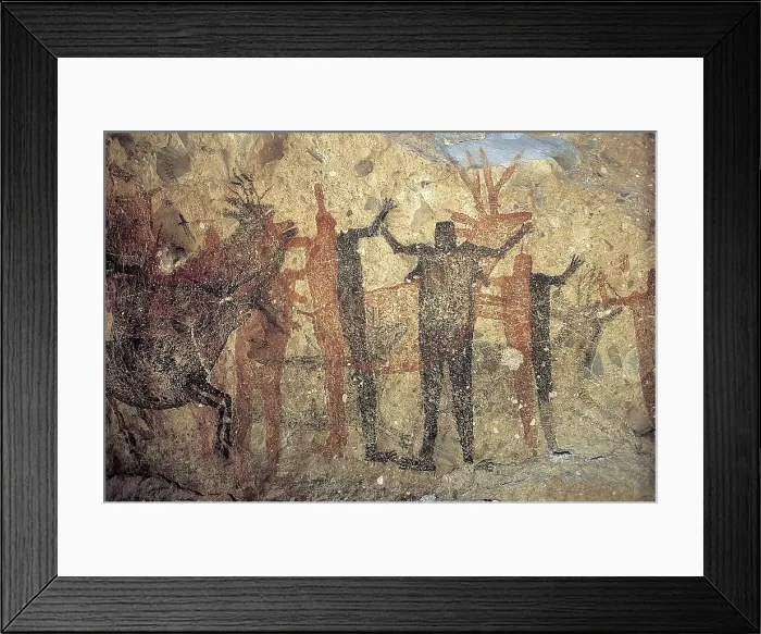 Framed Print : MEXICO. BAJA CALIFORNIA SUR. Painted Cave. Rupestrian paintings of Sierra de San Francisco. Conjuring the luck in hunting (c. 1100 BC). Neolithic art. Cave