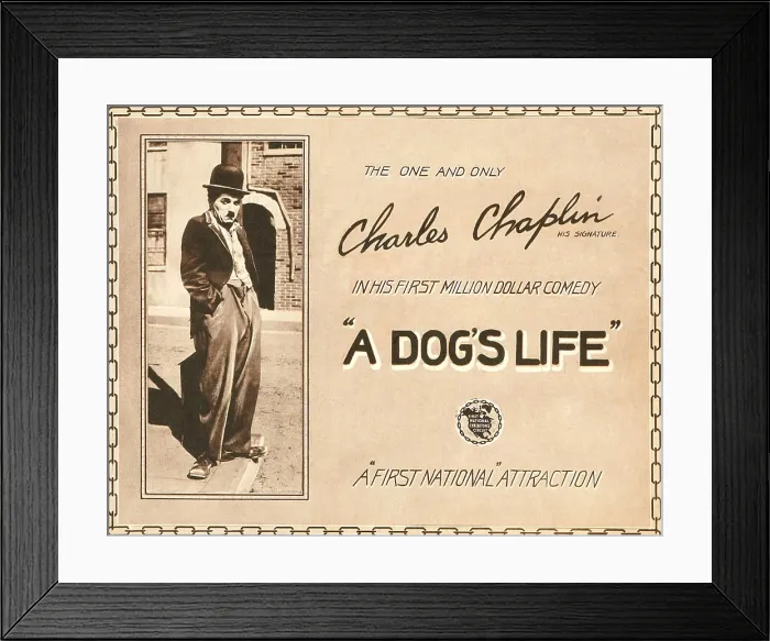 Framed Print : A DOG'S LIFE, Charlie Chaplin on title lobbycard, 1918