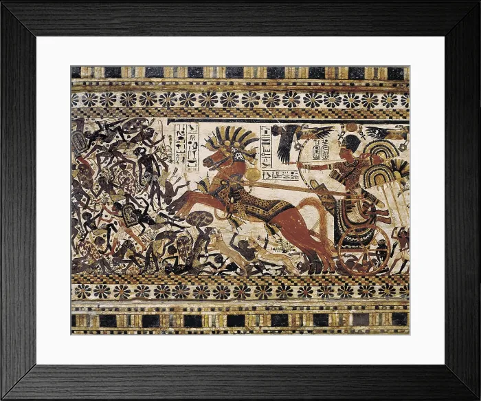 Framed Print : AISA / Everett Collection Painted chest depicting a king on his chariot attacking an enemy. ca. 1340 BC. Detail, the Pharaoh fighting against the Nubians Framed Print : AISA / Everett Collection Painted chest depicting a king on his chariot attacking an enemy. ca. 1340 BC. Detail, the Pharaoh fighting against the Nubians