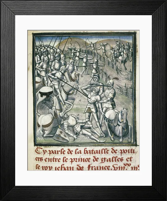 Framed Print : Hundred Years War. Battle of Poitiers (1356). Illustration of the 'Chronicles' (Chroniques) by Jean Froissart. Gothic art. Miniature Painting. FRANCE. Paris