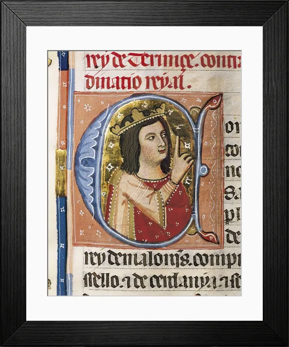 Framed Print : Sancho I ( -1324). 'Llibre de franqueses i privilegis del Regne de Mallorca'. Fol. 37. Gothic art. Miniature Painting. SPAIN. Palma de Mallorca Framed Print : Sancho I ( -1324). 'Llibre de franqueses i privilegis del Regne de Mallorca'. Fol. 37. Gothic art. Miniature Painting. SPAIN. Palma de Mallorca