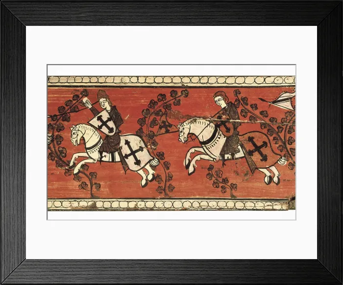 Framed Print : Standard Bearers Knights. 13th c. Detail. Painting on wood from de decoration of 13th century roof. Unknown origin. Tempera on wood. SPAIN. Barcelona