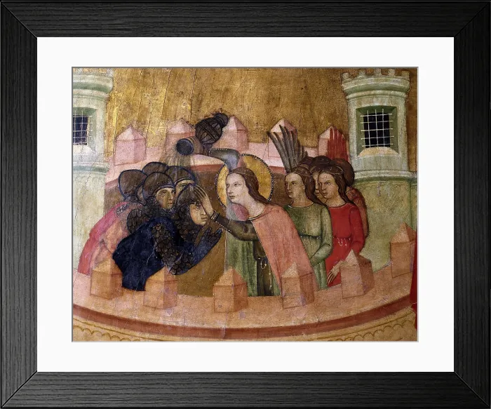 Framed Print : LOERT, Joan (14th century). Altarpiece of Saint Quiteria. 1330 - 1339. Detail. Scene of baptism. Gothic art. Tempera on wood. SPAIN. Palma de Mallorca. Mallorca Museum