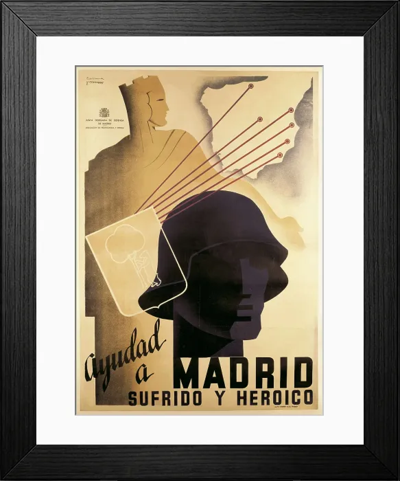 Framed Print : Spainish Civil War (1936-1939). 'Ayudad a Madrid sufrido y heroico' (Help the suffering and heroic Madrid). Poster by Cabana y Contreras. SPAIN. Barcelona