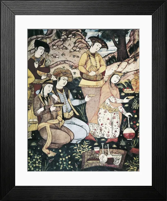 Framed Print : Banquet of Abbas I. 17th c. IRAN. Esfahan. Chehel Sotoun - The Palace of forty columns. Detail. Persian art. Fresco. AISA / Everett Collection**US SALES ONLY**