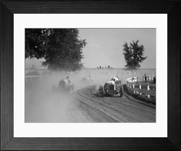 Framed Print : Racecars rounding a turn at the Rockville Fair auto races, August 25, 1923. (BSLOC_2015_17_155)