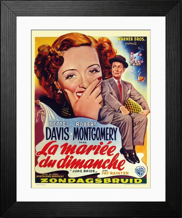 Framed Print : JUNE BRIDE, (aka LA MARIE'E DU DIMANCHE), l-r: Bette Davis, Robert Montgomery on Belgian poster art, 1948 Framed Print : JUNE BRIDE, (aka LA MARIE'E DU DIMANCHE), l-r: Bette Davis, Robert Montgomery on Belgian poster art, 1948
