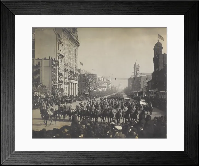 Framed Print : Mounted West Point Cadets in the Inaugural parade for President Theodore Roosevelt. March 4, 1905, on Pennsylvania Avenue with the Capitol in the distance (BSLOC_2016_14_163)