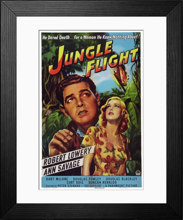 Framed Print : JUNGLE FLIGHT, US poster art, from left: Robert Lowery, Ann Savage, 1947
