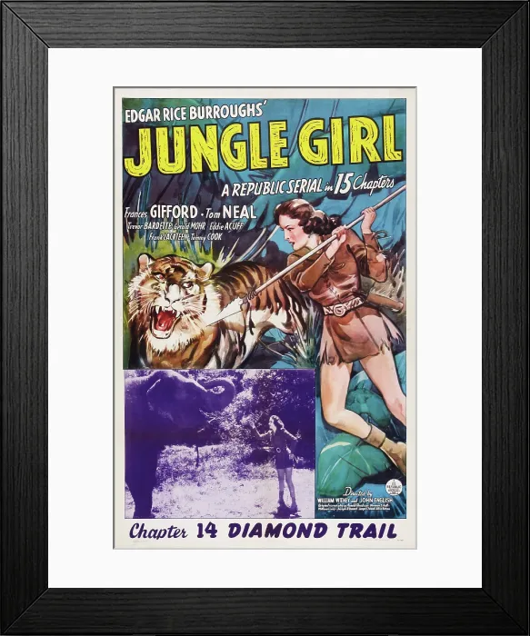 Framed Print : JUNGLE GIRL, US poster art, inset: Frances Gifford; Chapter 14: Diamond Trail, 1941 Framed Print : JUNGLE GIRL, US poster art, inset: Frances Gifford; Chapter 14: Diamond Trail, 1941