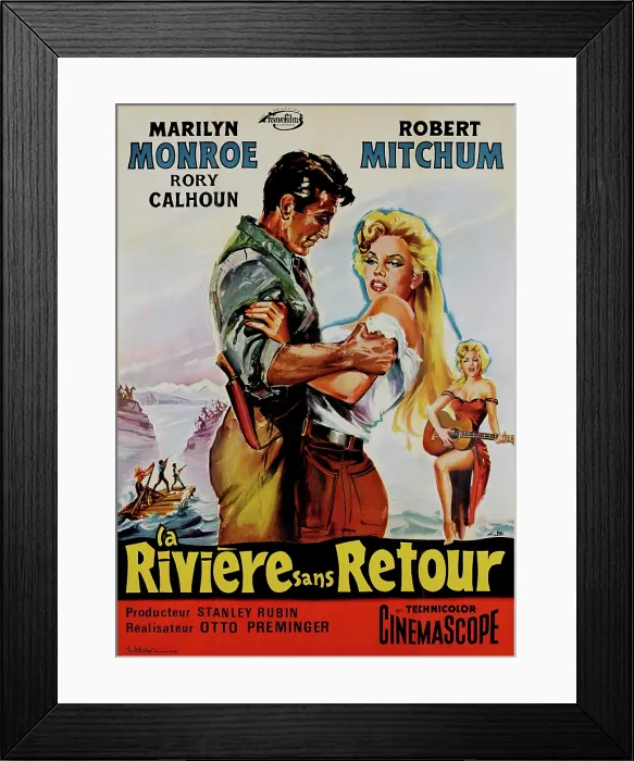 Framed Print : RIVER OF NO RETURN, (aka LA RIVIERE SANS RETOUR), l-r: Robert Mitchum, Marilyn Monroe on French poster art, 1954, TM and Copyright 20th Century Fox Film Corp Framed Print : RIVER OF NO RETURN, (aka LA RIVIERE SANS RETOUR), l-r: Robert Mitchum, Marilyn Monroe on French poster art, 1954, TM and Copyright 20th Century Fox Film Corp