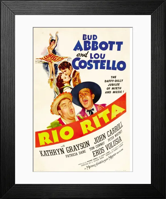 Framed Print : RIO RITA, top from left: Kathryn Grayson, John Carroll, bottom from left: Lou Costello, Bud Abbott, 1942 Framed Print : RIO RITA, top from left: Kathryn Grayson, John Carroll, bottom from left: Lou Costello, Bud Abbott, 1942