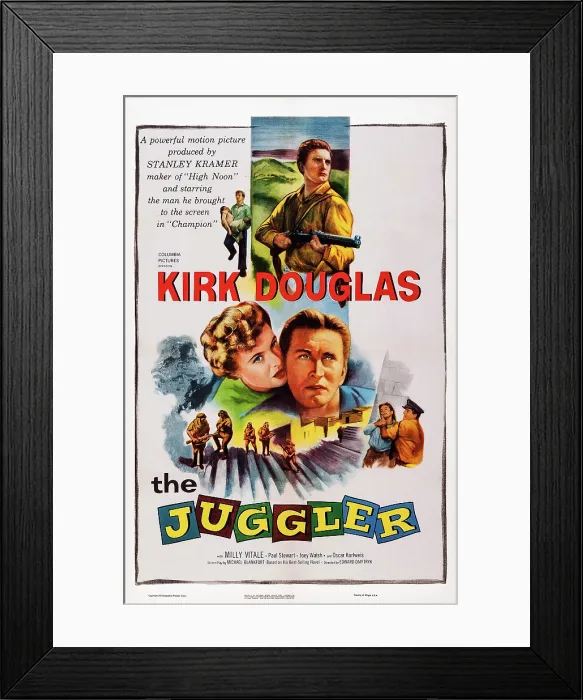 Framed Print : THE JUGGLER, US poster art, top: Kirk Douglas; center: Milly Vitale, Kirk Douglas, 1953 Framed Print : THE JUGGLER, US poster art, top: Kirk Douglas; center: Milly Vitale, Kirk Douglas, 1953