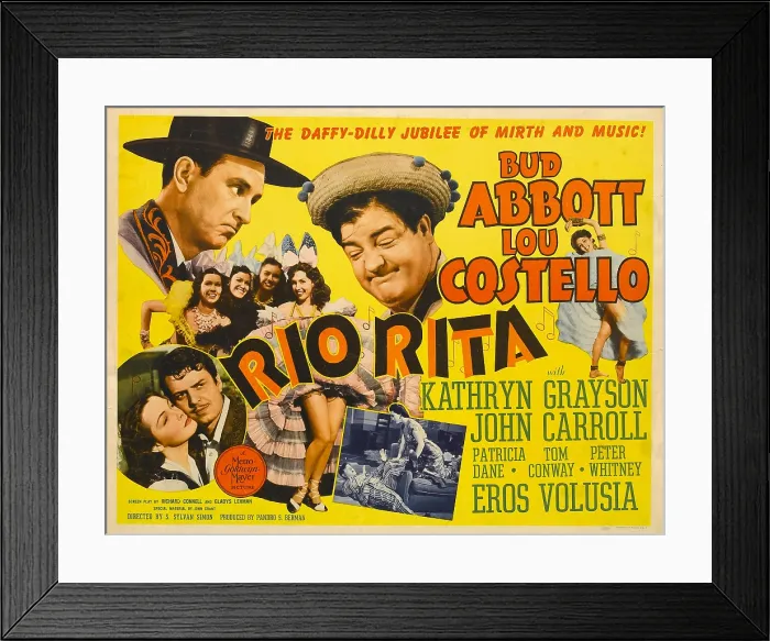 Framed Print : RIO RITA, top from left: Bud Abbott, Lou Costello, bottom inset from left: Kathryn Grayson, John Carroll, 1942 Framed Print : RIO RITA, top from left: Bud Abbott, Lou Costello, bottom inset from left: Kathryn Grayson, John Carroll, 1942