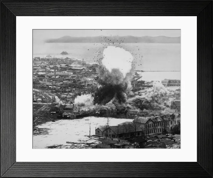 Framed Print : Aerial bombing destroys North Korean supplies during the blockade of Wonsan Framed Print : Aerial bombing destroys North Korean supplies during the blockade of Wonsan
