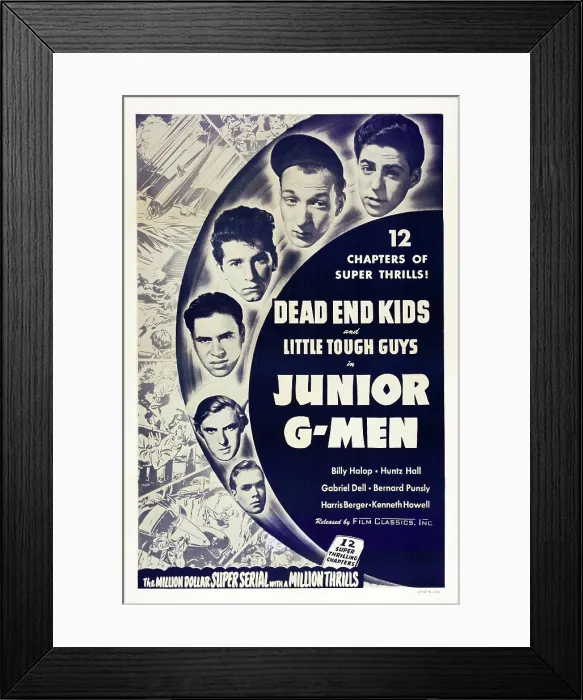 Framed Print : JUNIOR G-MEN, US poster art, from top: Billy Halop, Huntz Hall, Gabriel Dell, Bernard Punsley, Harris Berger, Kenneth Howell, 1940