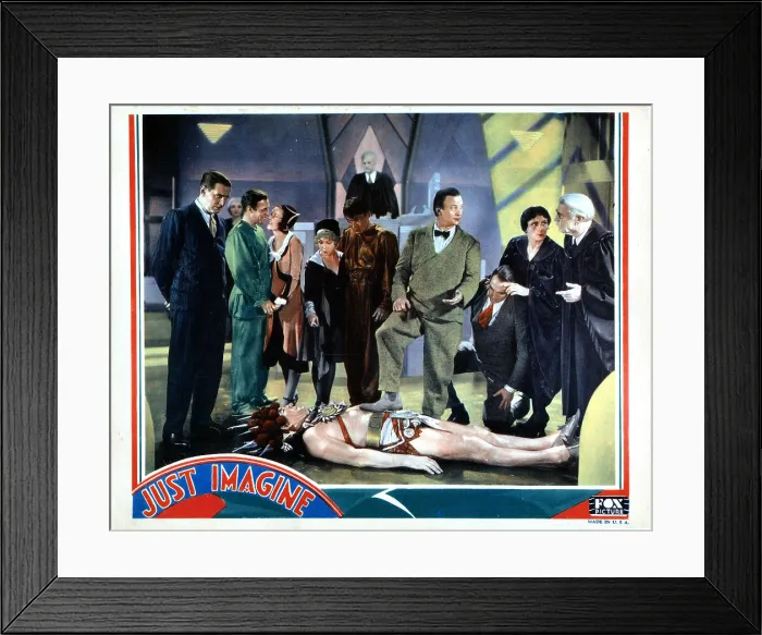 Framed Print : JUST IMAGINE, from left, Kenneth Thompson, Ivan Linow, (on floor), John Garrick, Maureen O'Sullivan, Marjorie White, Frank Albertson, El Brendel, 1930, 20th Century Fox Framed Print : JUST IMAGINE, from left, Kenneth Thompson, Ivan Linow, (on floor), John Garrick, Maureen O'Sullivan, Marjorie White, Frank Albertson, El Brendel, 1930, 20th Century Fox