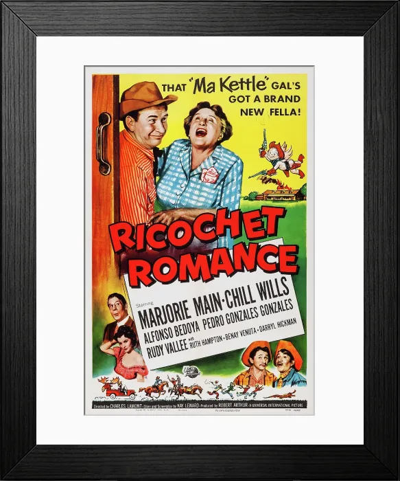 Framed Print : RICHOCHET ROMANCE, US poster, top from left: Chill Wills, Marjorie Main, left from top: Rudy Valley, Ruth Hampton, right bottom from left: Pedro Gonzalez Gonzalez, Alfonso Bedoya