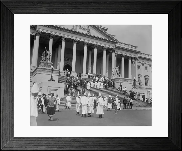 Framed Print : Ku Klux Klansmen visiting the U.S. Capitol during their mass gathering in Washington, D.C. August 8, 1925. They are unmasked but wear their robes and pointed hats
