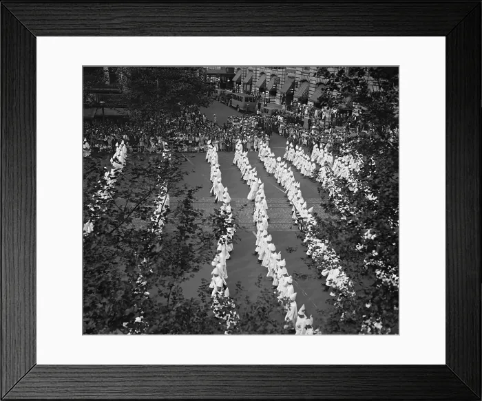 Framed Print : Rows of Ku Klux Klansmen march down Pennsylvania Avenue on August 8, 1925. They were among the 25, 000 to 35, 000 who marched unmasked in Washington, D.C. (BSLOC_2015_16_181) Framed Print : Rows of Ku Klux Klansmen march down Pennsylvania Avenue on August 8, 1925. They were among the 25, 000 to 35, 000 who marched unmasked in Washington, D.C. (BSLOC_2015_16_181)