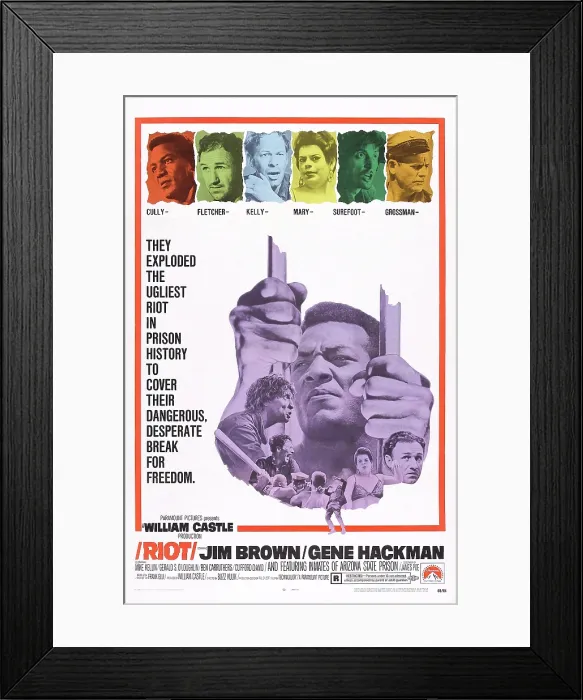 Framed Print : RIOT, top l-r: Jim Brown, Gene Hackman, Mike Kellin, Clifford David, Ben Carruthers, Gerald S