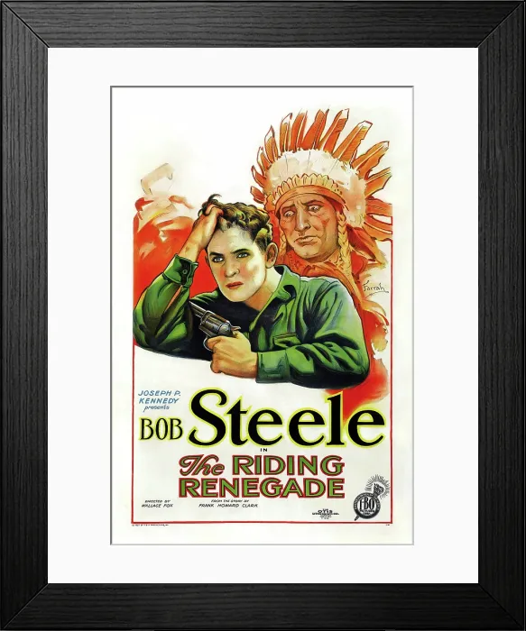 Framed Print : THE RIDIN RENEGADE, (aka THE RIDING RENEGADE), l-r: Bob Steele, Nick Thompson on poster art, 1928