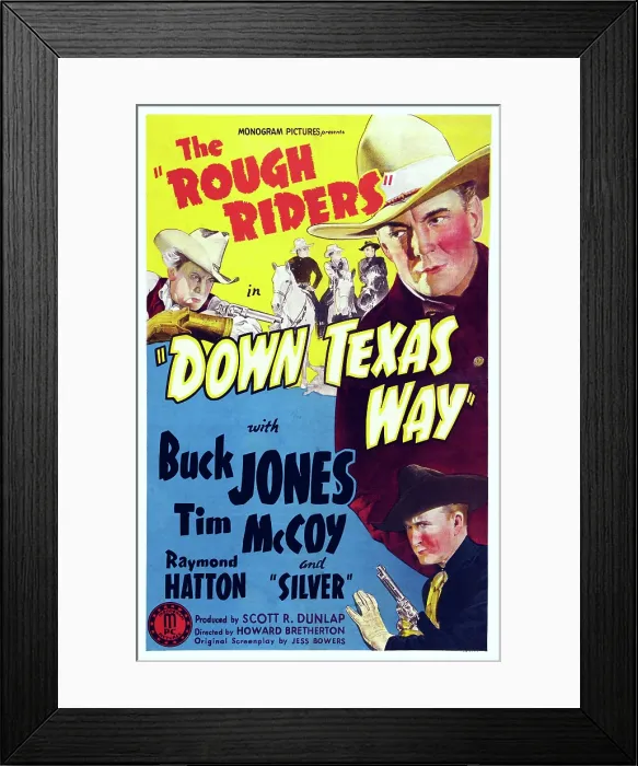 Framed Print : DOWN TEXAS WAY, US poster art, top left: Raymond Hatton; from top right: Buck Jones, Tim McCoy, 1942