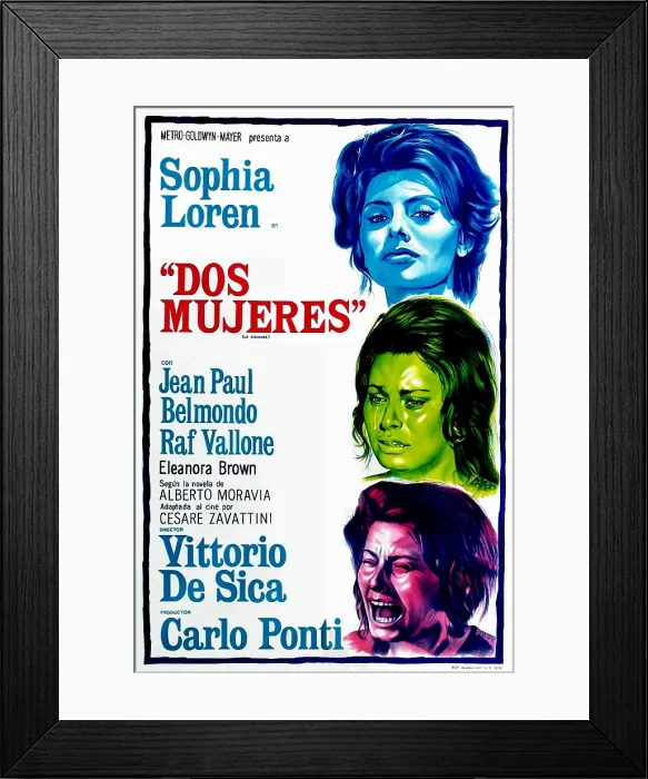 Framed Print : DOS MUJERES, (aka TWO WOMEN, aka LA CIOCIARA), Sophia Loren on Argentinian poster art, 1960