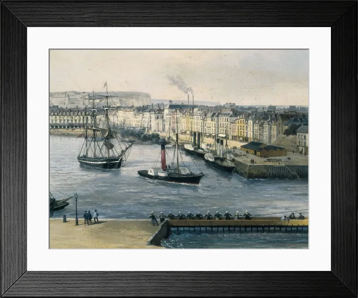 Framed Print : ASSELINEAU, Leon Auguste (1808-1889). Port of Dieppe and Pollet Cliffs around 1860. 1869. Oil on canvas. FRANCE. Dieppe. Dieppe Castle Museum Framed Print : ASSELINEAU, Leon Auguste (1808-1889). Port of Dieppe and Pollet Cliffs around 1860. 1869. Oil on canvas. FRANCE. Dieppe. Dieppe Castle Museum