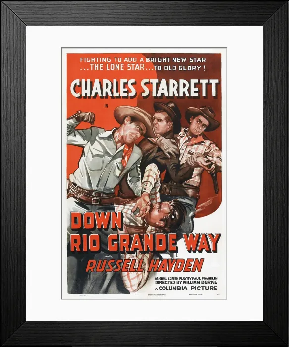 Framed Print : DOWN RIO GRANDE WAY, US poster, Charles Starrett (left), Russell Hayden (right), 1942 Framed Print : DOWN RIO GRANDE WAY, US poster, Charles Starrett (left), Russell Hayden (right), 1942